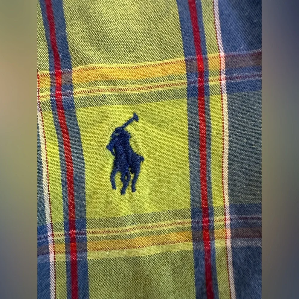Ralph Lauren Blue & Green Plaid Button Down Shirt. Baby Boy Size 9M. Preppy Cute
